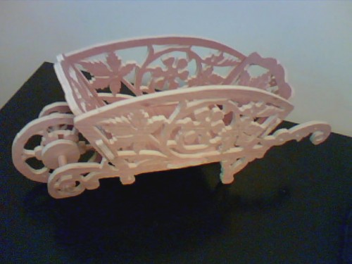 Wheelbarrow,scroll sawed,10 inches long,natural finish